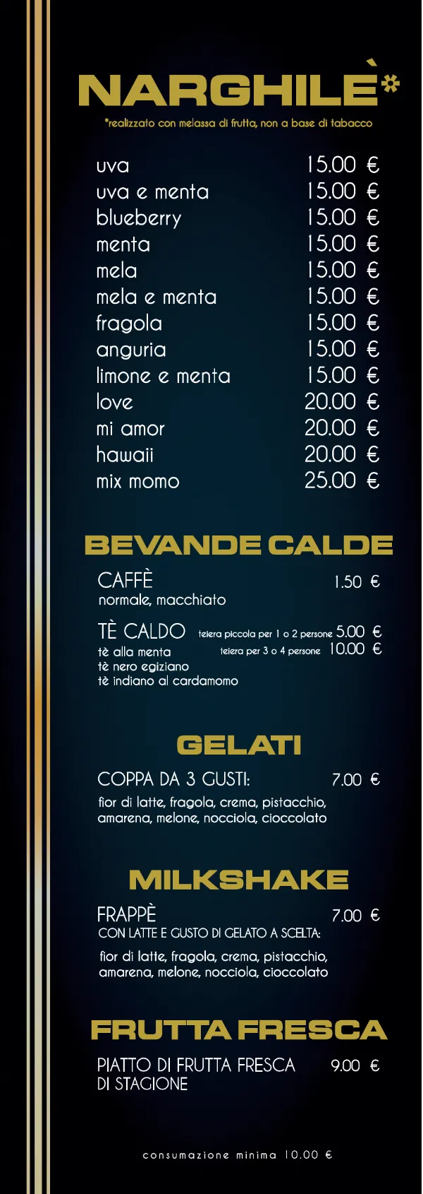 Listino online : Menu Momo Vip - MOMO CLUB - Tè & Narghilè - Torino